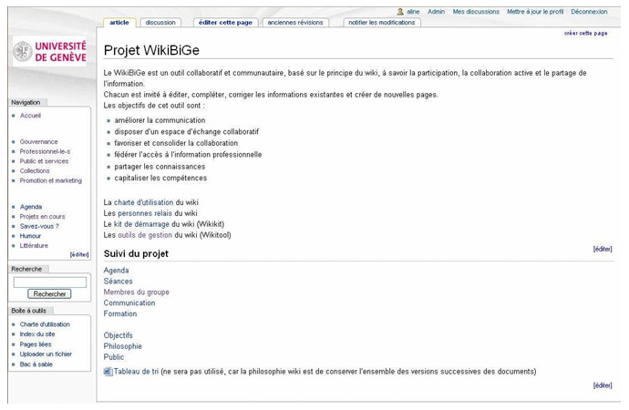 Fig. 1: Exemple dune page du WikiBiGe: la page du projet WikiBiGe lui-même